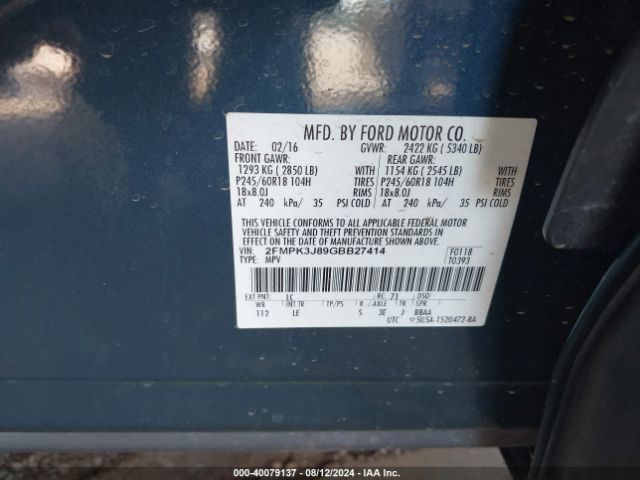 2FMPK3J89GBB27414 Ford EDGE SEL