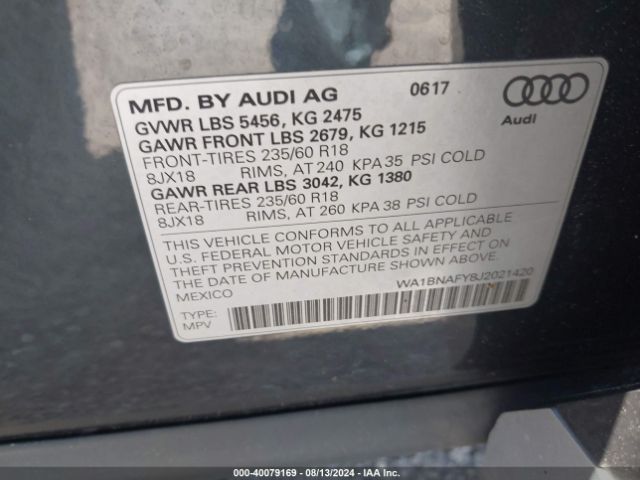 WA1BNAFY8J2021420 Audi Q5 2.0t Premium/2.0t Tech Premium
