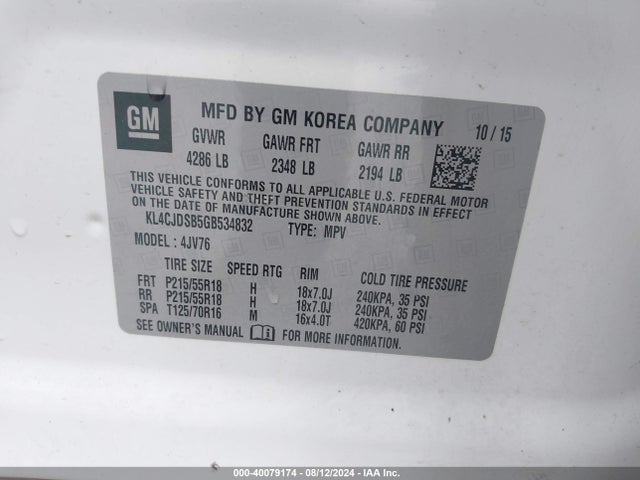 KL4CJDSB5GB534832 Buick Encore Premium