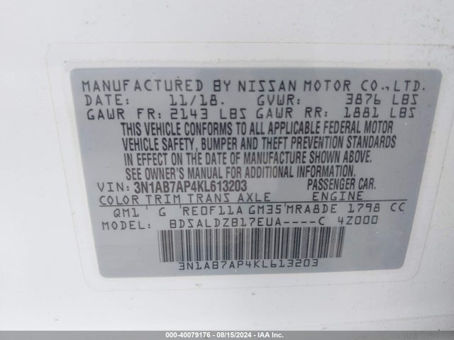 Nissan SENTRA SV 2019 3N1AB7AP4KL613203 Image 9