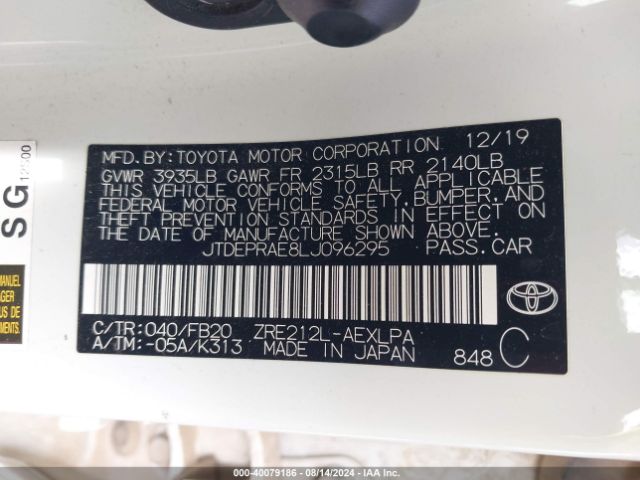 JTDEPRAE8LJ096295 Toyota COROLLA LE