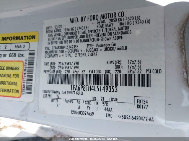 Ford Mustang Ecoboost Fastback 2020 1FA6P8TH4L5149353 Image 9