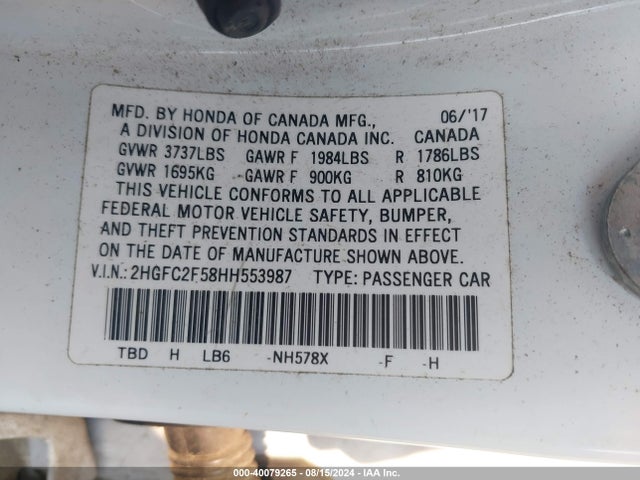 Honda Civic Lx 2017 2HGFC2F58HH553987 Image 9