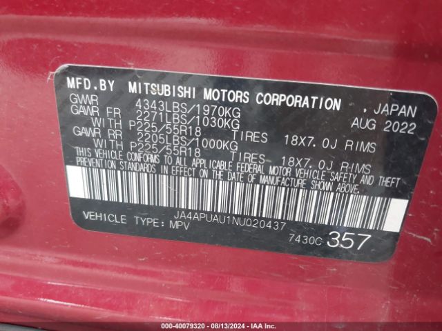 2022 MITSUBISHI OUTLANDER SPORT JA4APUAU1NU020437 Photo 8