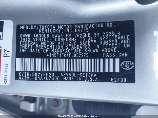 Toyota CAMRY SE 2015 4T1BF1FK4FU952275 Image 9