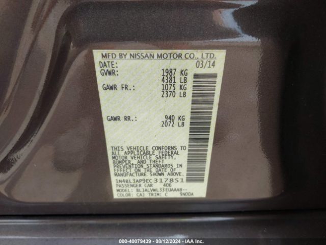 1N4BL3AP9EC317851 Nissan Altima 3.5 Sl