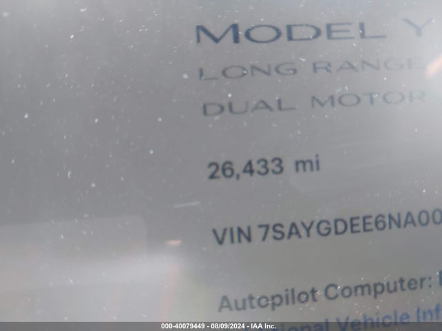 2022 TESLA MODEL Y 7SAYGDEE6NA008977 Photo 6