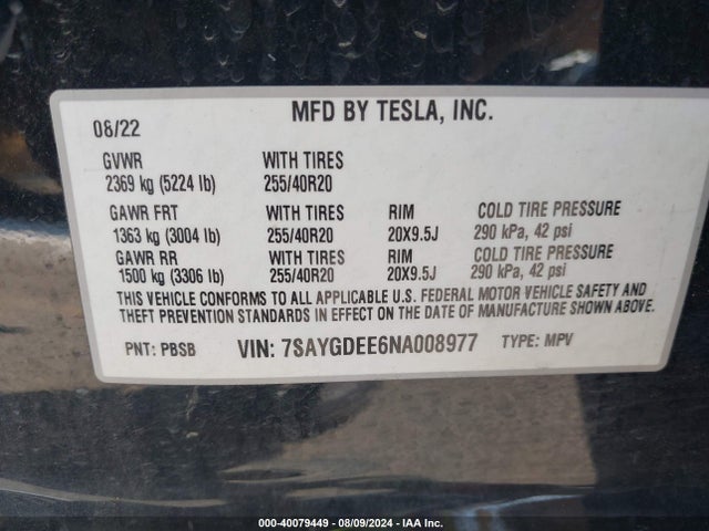 2022 TESLA MODEL Y 7SAYGDEE6NA008977 Photo 8