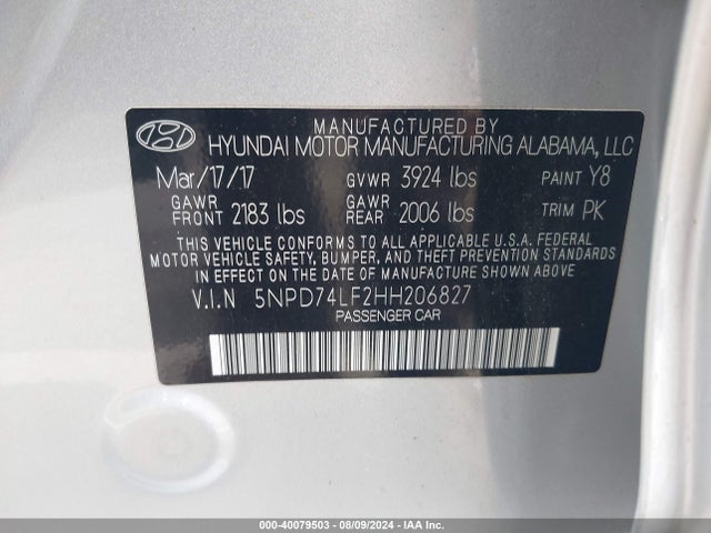 Hyundai ELANTRA SE 2017 5NPD74LF2HH206827 Image 9
