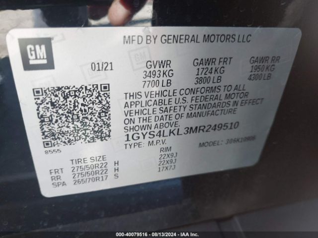 1GYS4LKL3MR249510 Cadillac Escalade Esv 4wd Premium Luxury