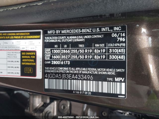 4JGDA5JB3EA433496 Mercedes-Benz ML 350