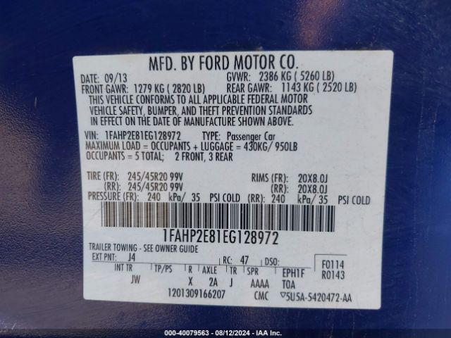 1FAHP2E81EG128972 Ford TAURUS SEL