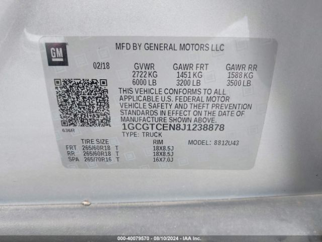1GCGTCEN8J1238878 Chevrolet Colorado Lt