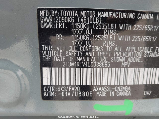 Toyota Rav4 Xle 2020 2T3W1RFV4LC038685 Image 9