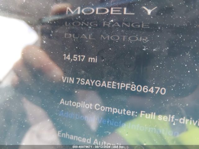 7SAYGAEE1PF806470 Tesla Model Y Awd/long Range Dual Motor All-wheel Drive