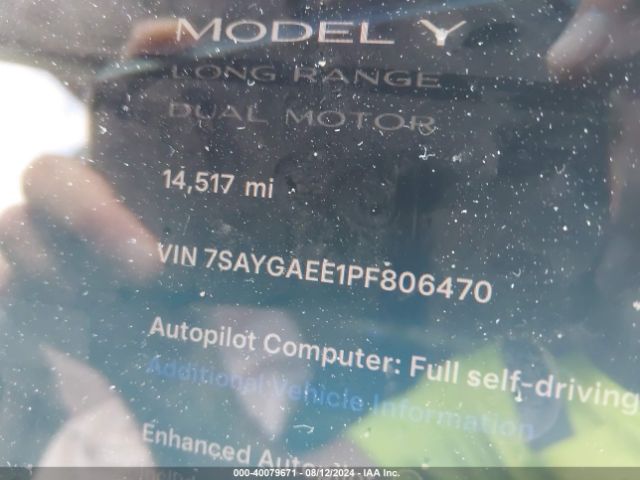 7SAYGAEE1PF806470 Tesla Model Y Awd/long Range Dual Motor All-wheel Drive