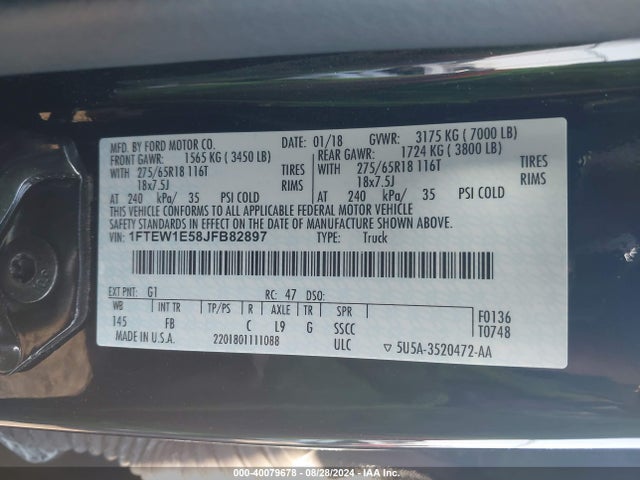 Ford F-150 Xlt 2018 1FTEW1E58JFB82897 Image 9