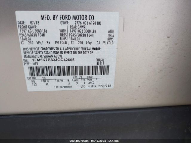 1FM5K7B83JGC42605 Ford Explorer