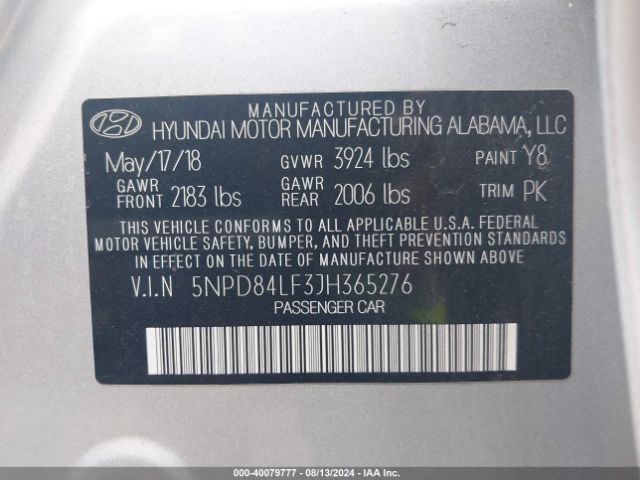 5NPD84LF3JH365276 Hyundai Elantra Value Edition