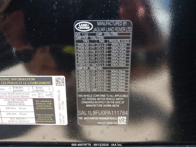 SAL1L9FU0PA111784 Land Rover Range Rover Sport Se Dynamic