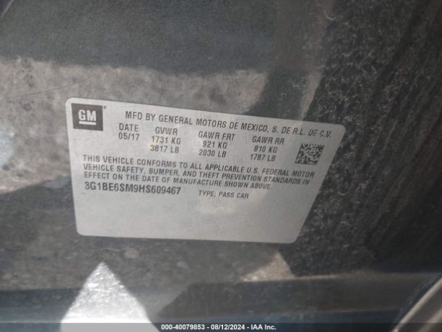 3G1BE6SM9HS609467 Chevrolet Cruze Lt Auto