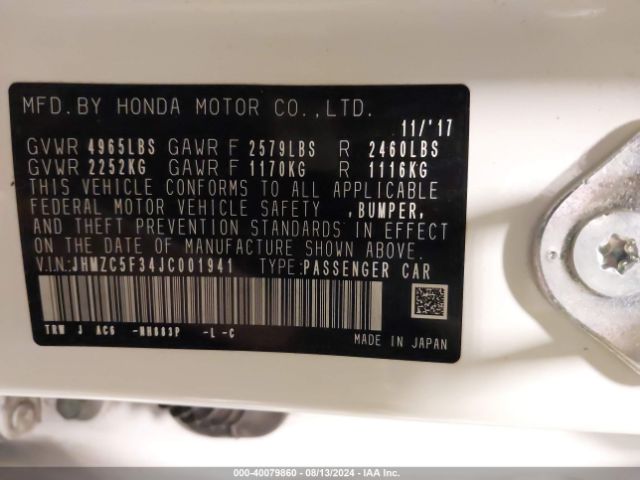 JHMZC5F34JC001941 Honda Clarity Plug-in Hybrid Touring
