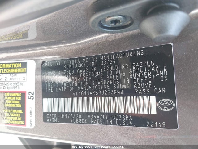 Toyota CAMRY SE 2024 4T1G11AK5RU257898 Image 9