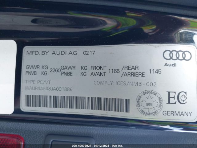 WAUB4AF48JA001886 Audi S4 3.0t Premium Plus