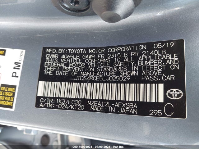 Toyota COROLLA SE 2020 JTDS4RCE5LJ025029 Image 9