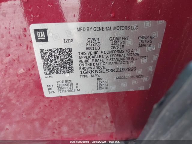 1GKKNSLS3KZ197820 GMC Acadia Sle-2