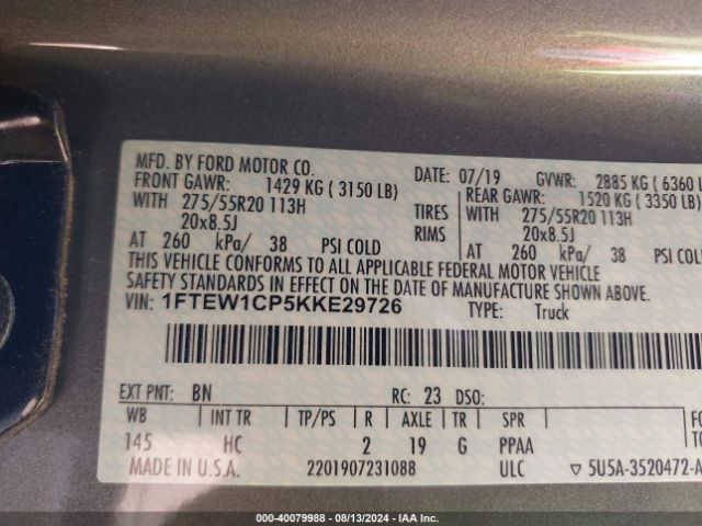 1FTEW1CP5KKE29726 Ford F-150 Lariat