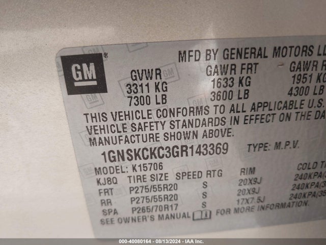 1GNSKCKC3GR143369 Chevrolet Tahoe Ltz