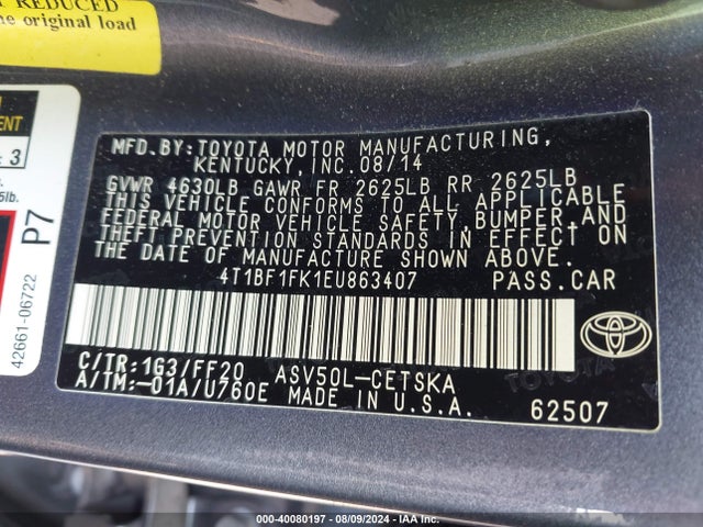 Toyota CAMRY SE 2014 4T1BF1FK1EU863407 Image 9