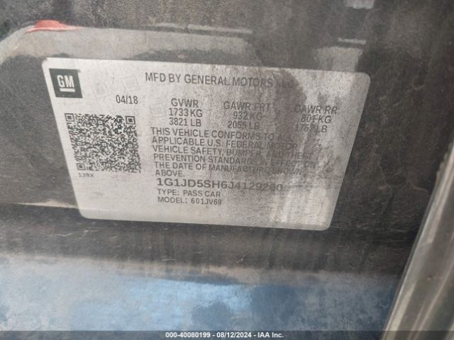 1G1JD5SH6J4129260 Chevrolet Sonic Lt Auto