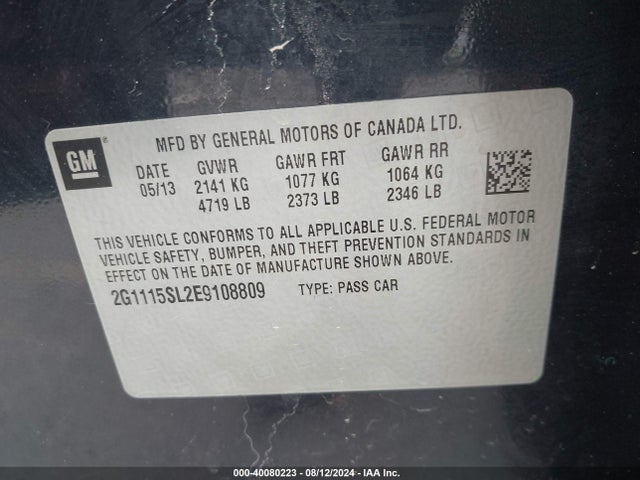 Chevrolet IMPALA 1LT 2014 2G1115SL2E9108809 Image 9