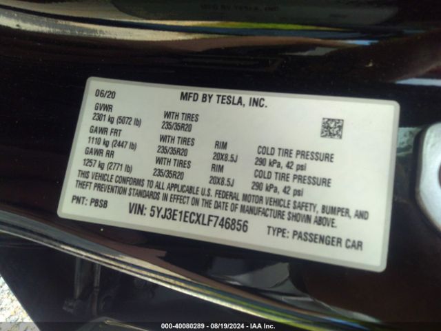5YJ3E1ECXLF746856 Tesla Model 3 Performance Dual Motor All-wheel Drive