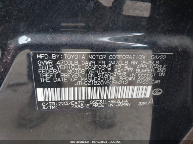JTHGZ1B20N5055212 Lexus Is 350 F Sport
