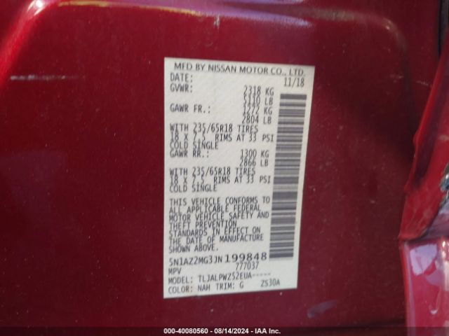 5N1AZ2MG3JN199848 Nissan MURANO S