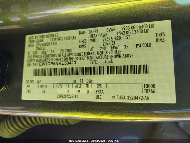 Ford F-150 Xl 2022 1FTEW1CP6NKE50413 Image 9