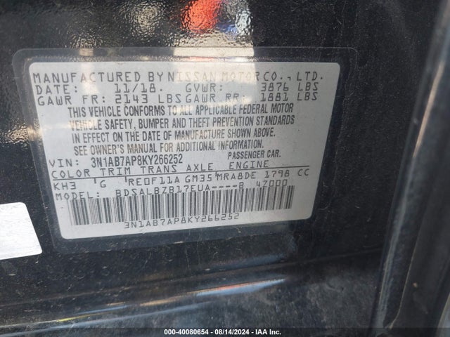 Nissan SENTRA S 2019 3N1AB7AP8KY266252 Image 9