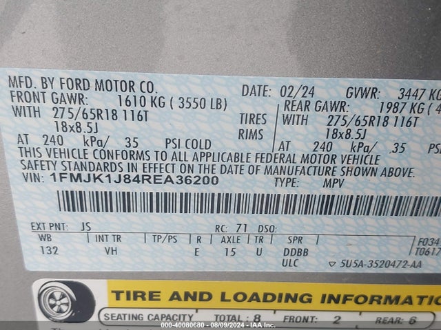 Ford Expedition Xlt Max 2024 1FMJK1J84REA36200 Image 9