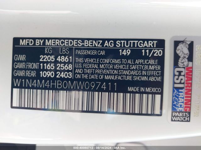 W1N4M4HB0MW097411 Mercedes-Benz Glb 250 4matic