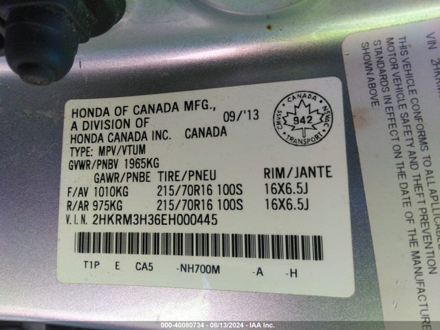 Honda CR-V LX 2014 2HKRM3H36EH000445 Image 9