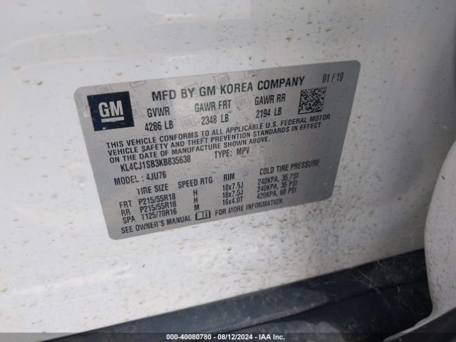 KL4CJ1SB3KB835638 Buick Encore Fwd Sport Touring