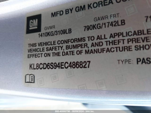 KL8CD6S94EC486827 Chevrolet Spark 1lt Auto