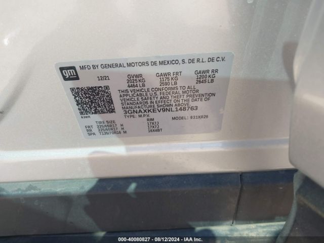 3GNAXKEV9NL148763 Chevrolet Equinox Fwd Lt