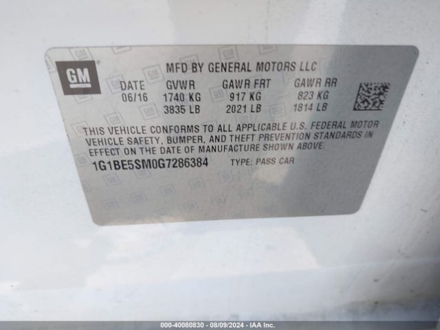1G1BE5SM0G7286384 Chevrolet Cruze Lt Auto