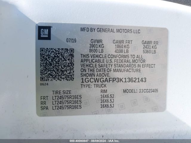 1GCWGAFP3K1362143 Chevrolet Express 2500 Work Van