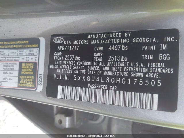 KIA OPTIMA EX 2017 5XXGU4L30HG175505 Image 9