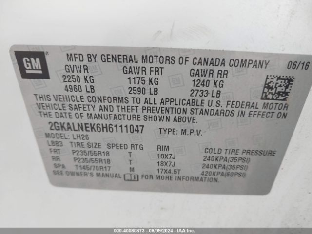 2GKALNEK6H6111047 GMC Terrain Sle-2